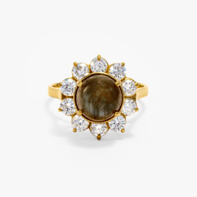 Anillo Big Bloom Oro con labradorita de 8 mm.