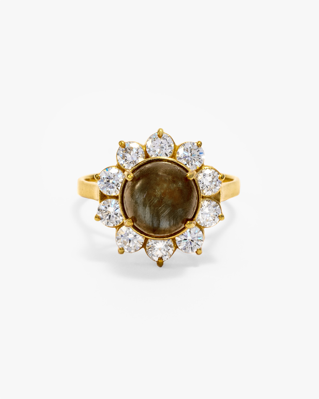Anillo Big Bloom Oro con labradorita de 8 mm.