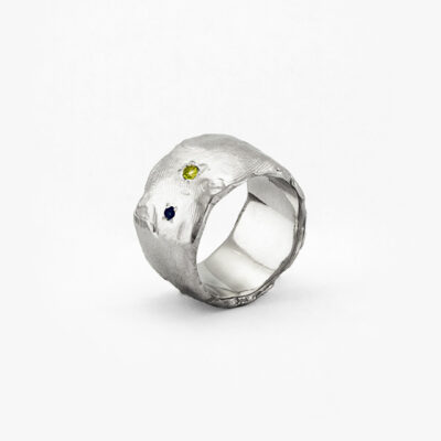 Anillo con huella dactilar y birthstones en plata .925