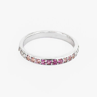 Media churumbela con zafiros rosa a blanco en oro blanco 14K