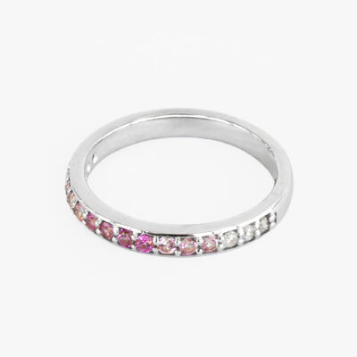 Media churumbela con zafiros rosa a blanco en oro blanco 14K