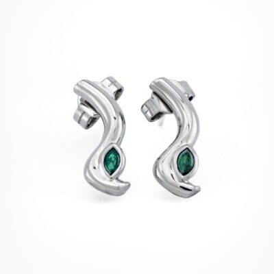 Aretes de oro blanco 14K con diamantes verdes corte marquesa