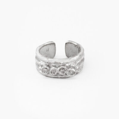 Anillo ancho Organic Stack en plata .925 con circonias blanc