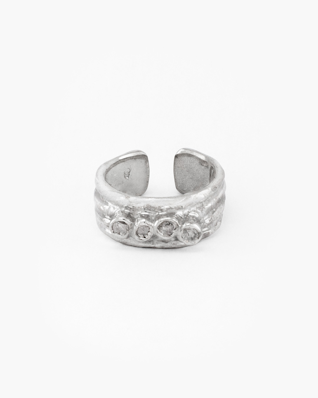 Anillo ancho Organic Stack en plata .925 con circonias blanc