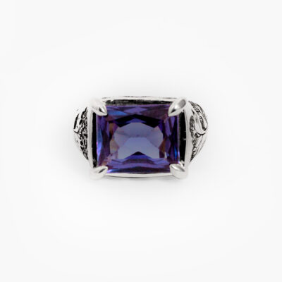 Anillo signet personalizado con amatista natural en plata .925