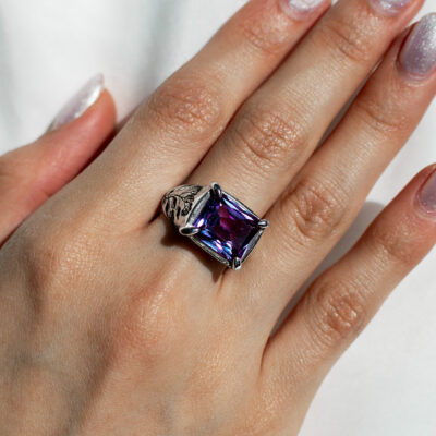 Anillo signet personalizado con amatista natural en plata .925