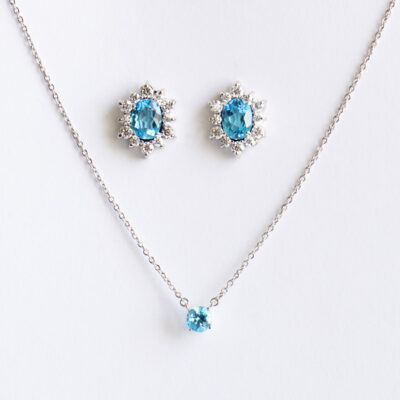 Something Blue Bridal Set en oro blanco 14K con topacios azules y moissanitas